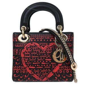 Christian Dior Black Lady Dior Playing Cards 2way Handbag 02-MA-0158 XX07993